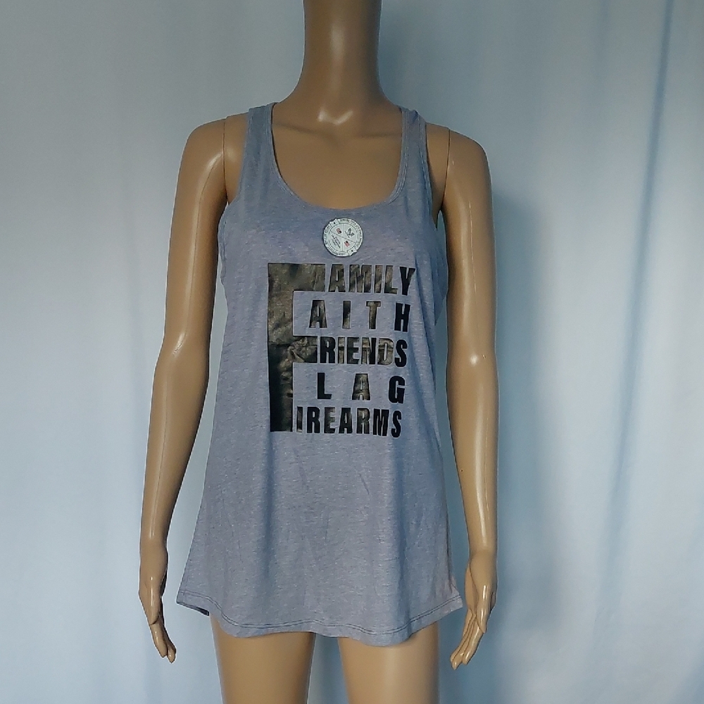 Ideal Womens‎ Family Friends Flag Firearms Tank Top Gray Size L